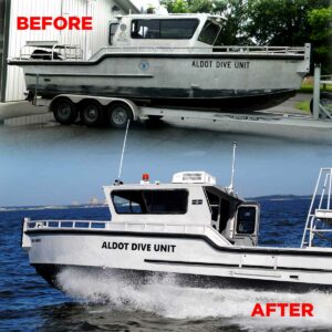 Silver Ships before and after of Alabama Dive Unit boat refurbishment